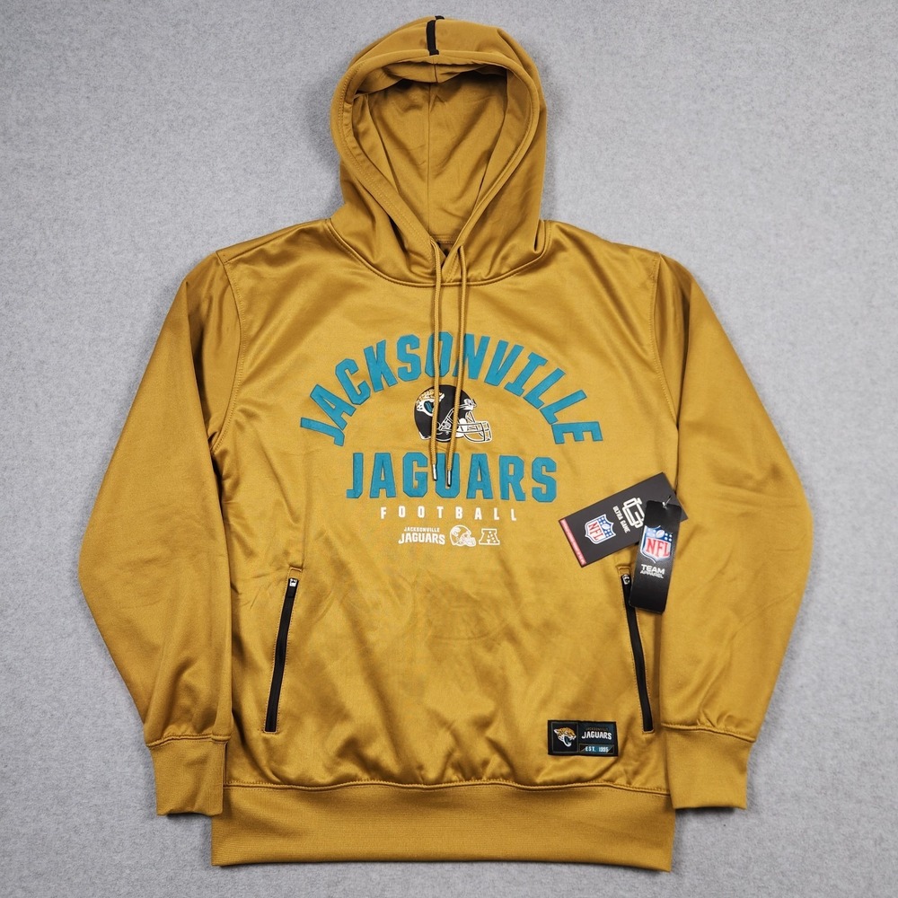 Jacksonville Jaguars Hoodie Mens Medium Gold Pullover Pockets Performaance NEW
